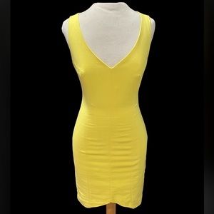 Stretchy yellow fitted over the knee cocktail dress from Zara, size S.